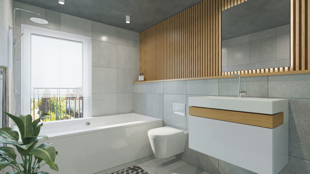 Tijdloze badkamer met natuurlijke materialen en minimalistisch ontwerp
