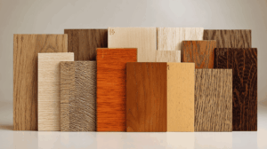 Diverse soorten duurzaam hout netjes gepresenteerd in een gestructureerde opstelling 